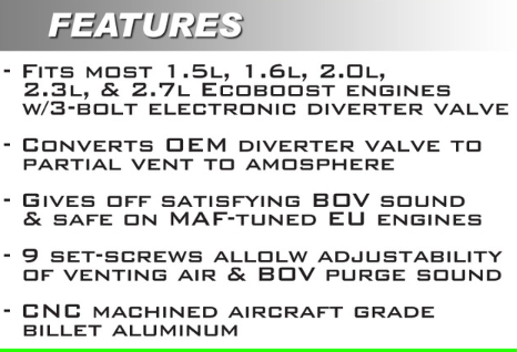 Ford EB Adjustable BOV Adapter V1 for Mustang EcoBoost 2015+